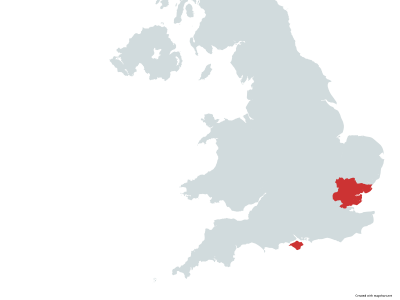 Map showing relative locations of Essex and the Isle of Wight for school trips